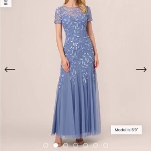 Blue Gray Maxi Gown with Short Sleeves and Crew Neck